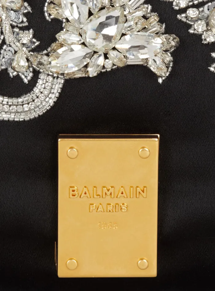 1945 Soft Embroidered Satin Clutch Black Women Balmain Clutches