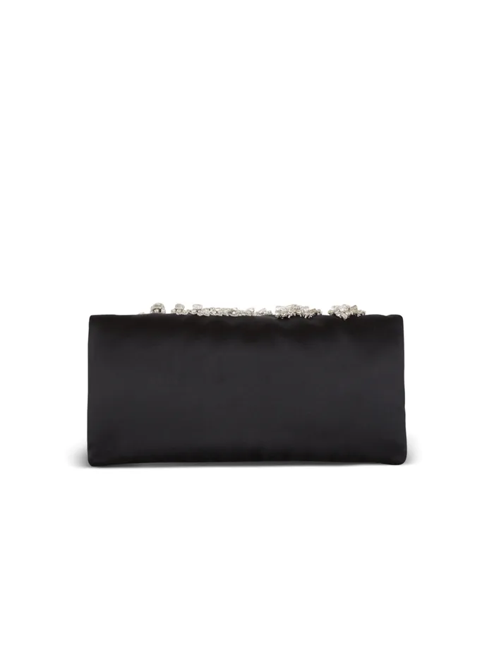 1945 Soft Embroidered Satin Clutch Black Women Balmain Clutches