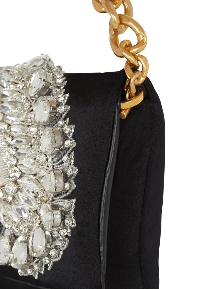 1945 Soft Embroidered Satin Clutch Black Women Balmain Clutches