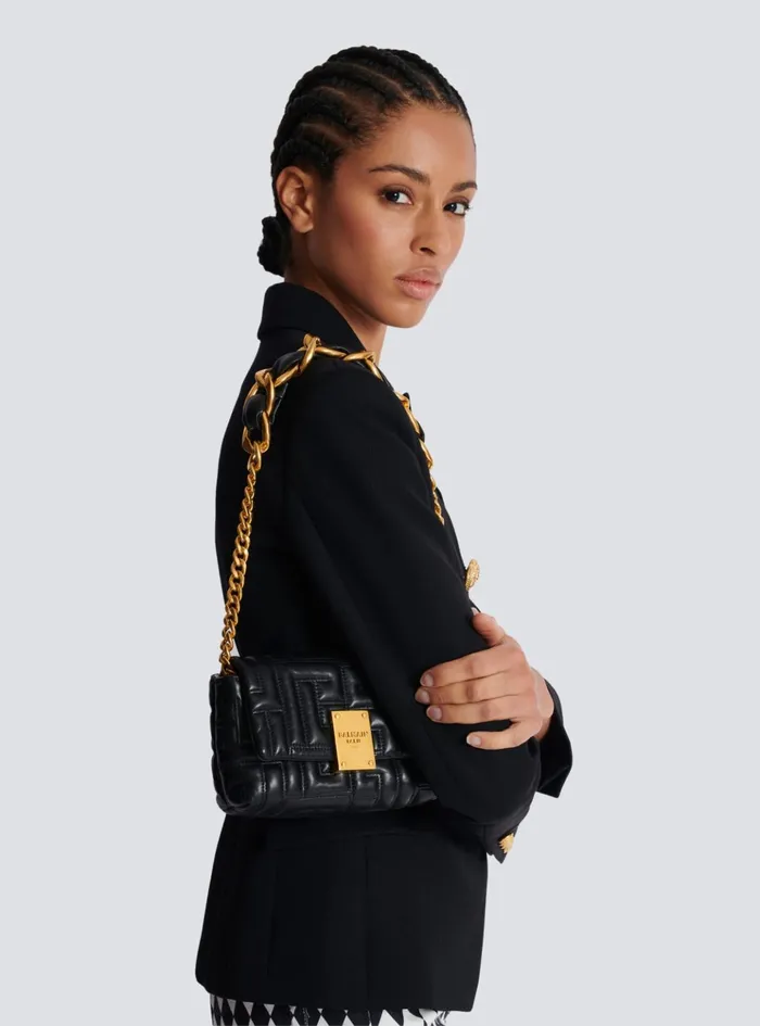 1945 Soft Quilted Leather Mini Bag Black Women Balmain Crossbody Bags