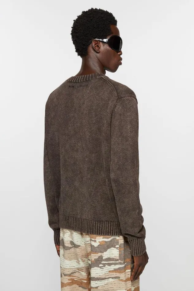 Acne Studios Acid Wash Jumper Coffee Brown Men Knitwear Acne Studios Acid Wash Jumper Coffee Brown Men Knitwear