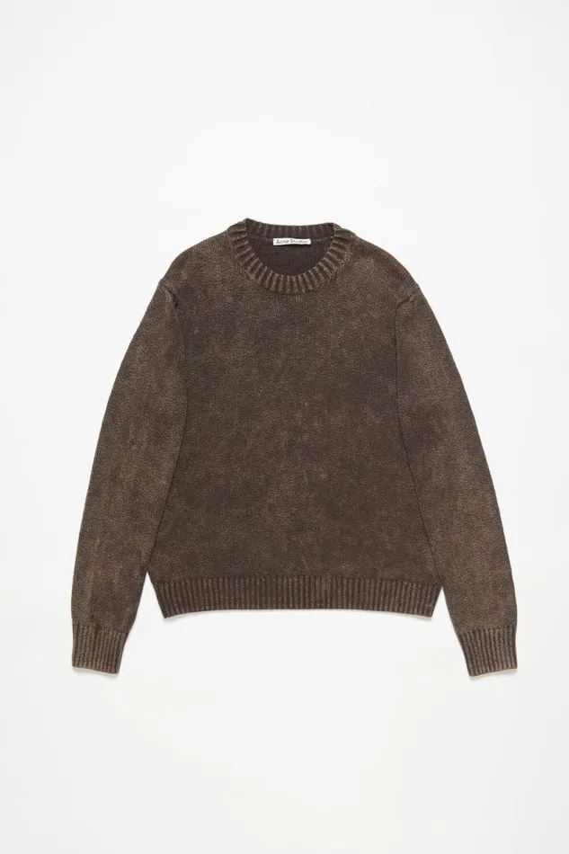 Acne Studios Acid Wash Jumper Coffee Brown Men Knitwear Acne Studios Acid Wash Jumper Coffee Brown Men Knitwear