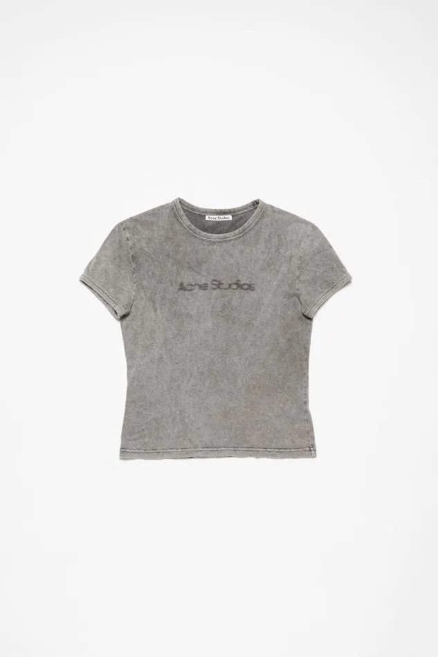 Acne Studios Blurred Logo Tshirt 8211 Fitted Unisex Fit Faded Grey Women Tshirts