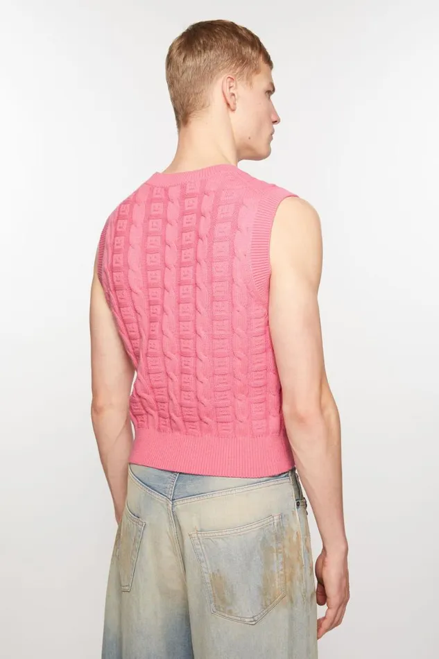 Acne Studios Cable Wool Sleeveless Jumper Tango Pink Women Knitwear Acne Studios Cable Wool Sleeveless Jumper Tango Pink Women Knitwear
