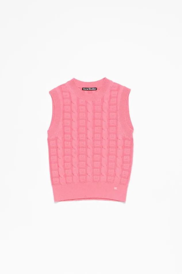 Acne Studios Cable Wool Sleeveless Jumper Tango Pink Women Knitwear Acne Studios Cable Wool Sleeveless Jumper Tango Pink Women Knitwear