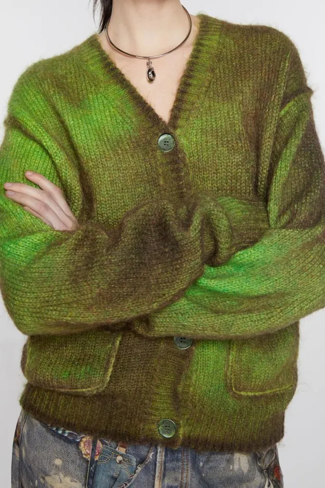 Acne Studios Cardigan Sprayed Finish Bright Green Women Knitwear Acne Studios Cardigan Sprayed Finish Bright Green Women Knitwear