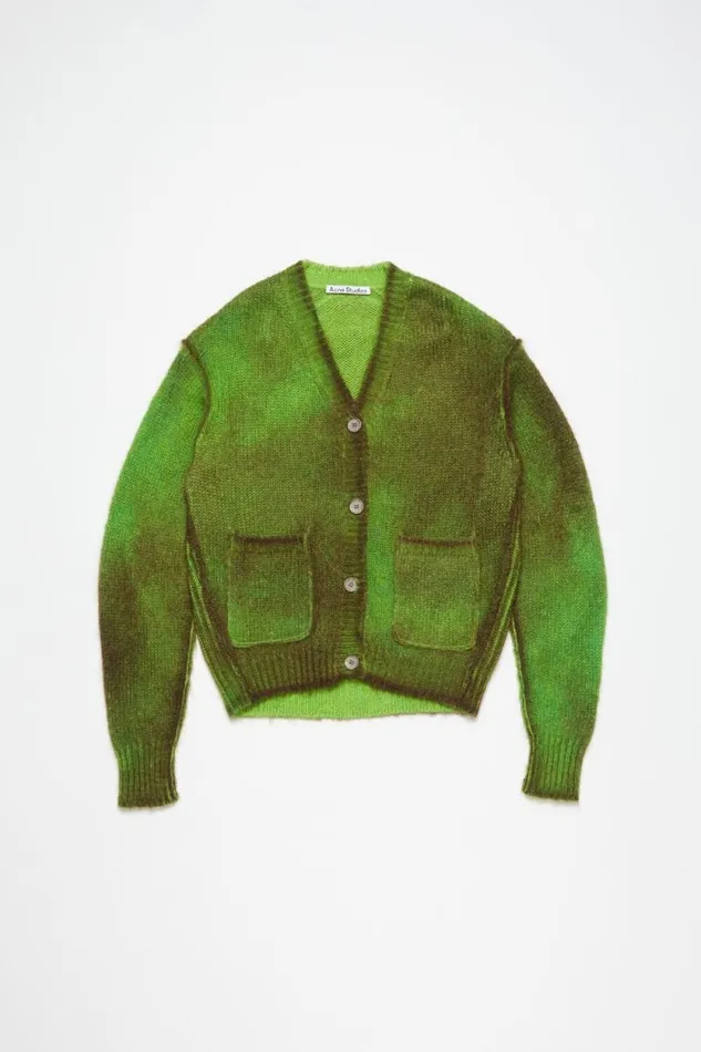 Acne Studios Cardigan Sprayed Finish Bright Green Women Knitwear Acne Studios Cardigan Sprayed Finish Bright Green Women Knitwear