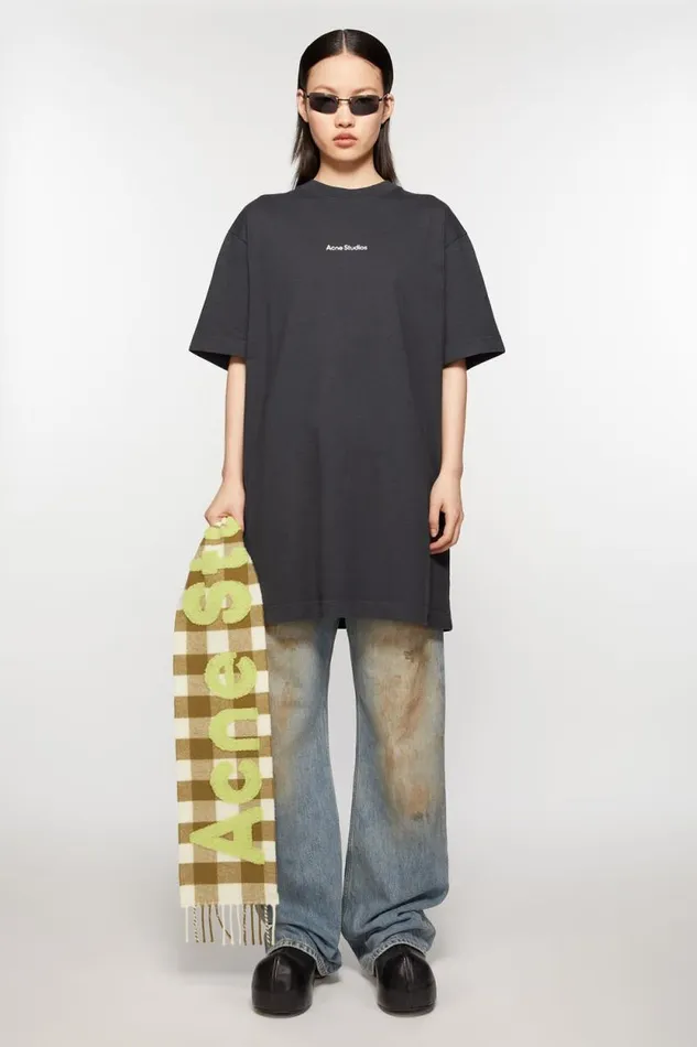 Acne Studios Check Logo Scarf 8211 Narrow Khakigreen Women Scarves