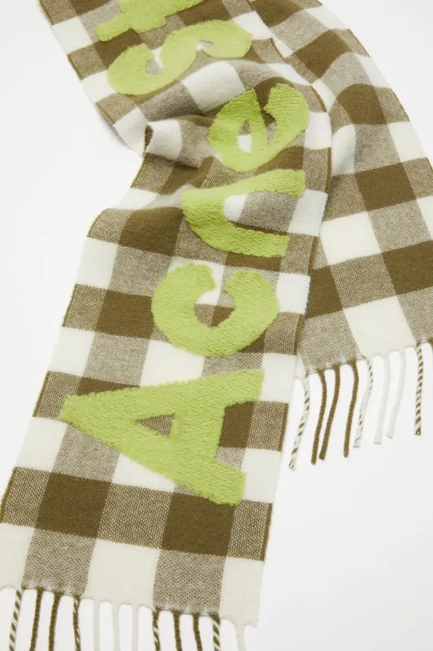 Acne Studios Check Logo Scarf 8211 Narrow Khakigreen Women Scarves