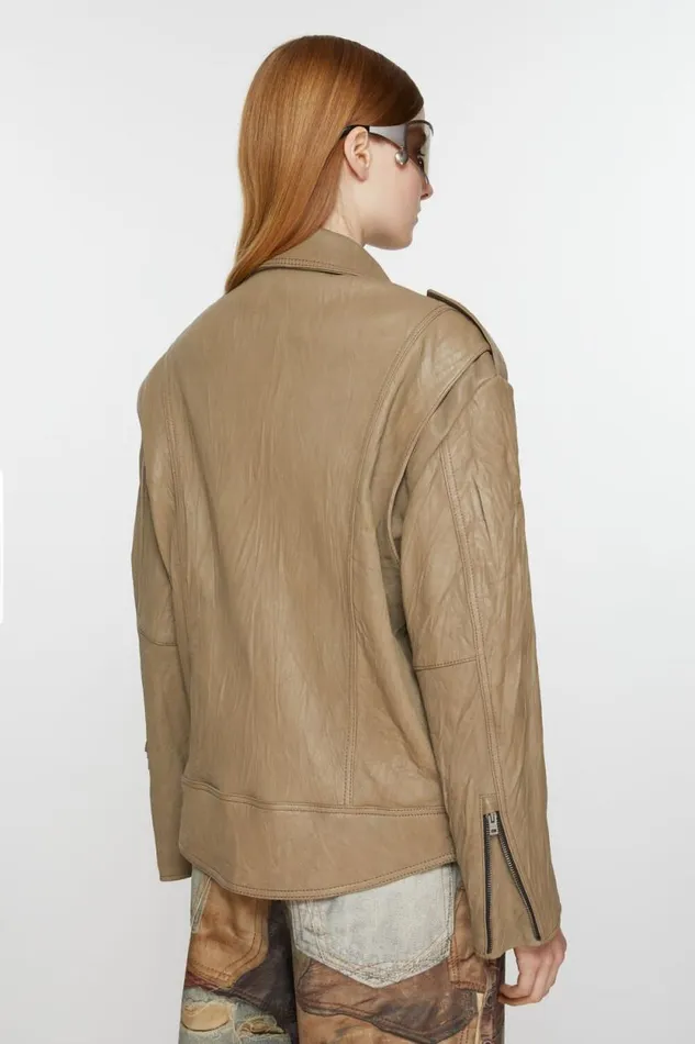 Acne Studios Crinkled Leather Biker Jacket Brown Women Outerwear Acne Studios Crinkled Leather Biker Jacket Brown Women Outerwear