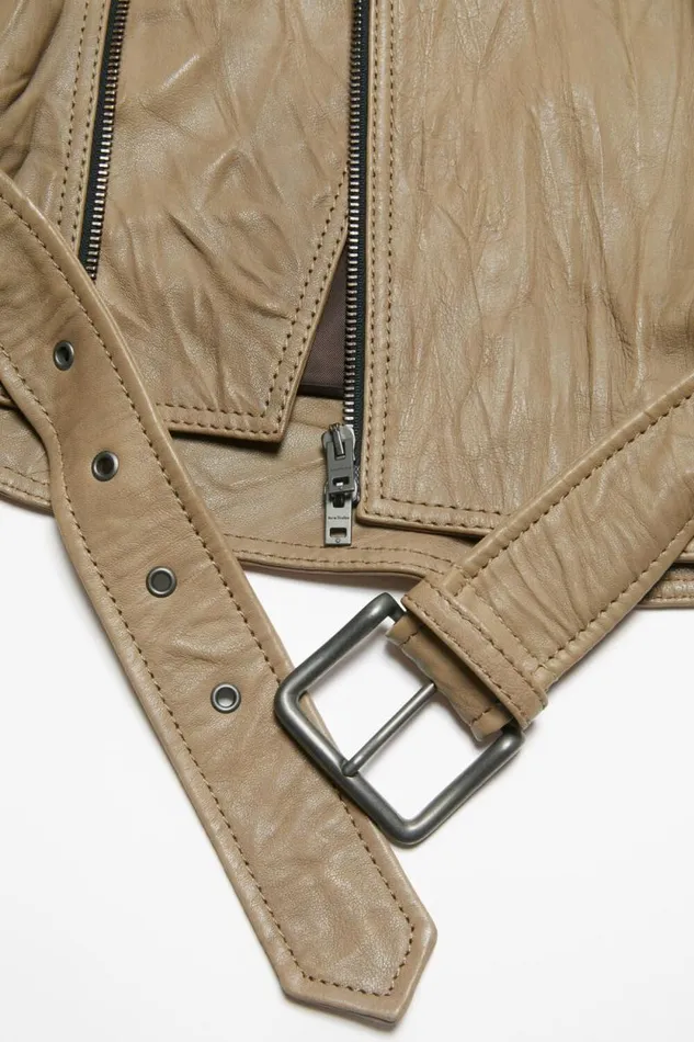 Acne Studios Crinkled Leather Biker Jacket Brown Women Outerwear Acne Studios Crinkled Leather Biker Jacket Brown Women Outerwear