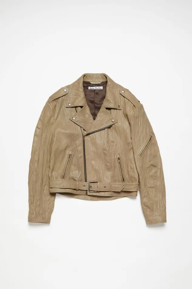 Acne Studios Crinkled Leather Biker Jacket Brown Women Outerwear Acne Studios Crinkled Leather Biker Jacket Brown Women Outerwear