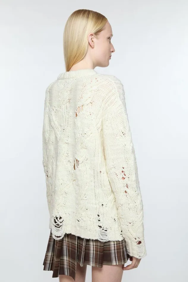 Acne Studios Distressed Cable Jumper Pale Beige Women Knitwear Acne Studios Distressed Cable Jumper Pale Beige Women Knitwear