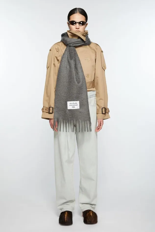 Acne Studios Fringe Alpaca Scarf Grey Men Scarves