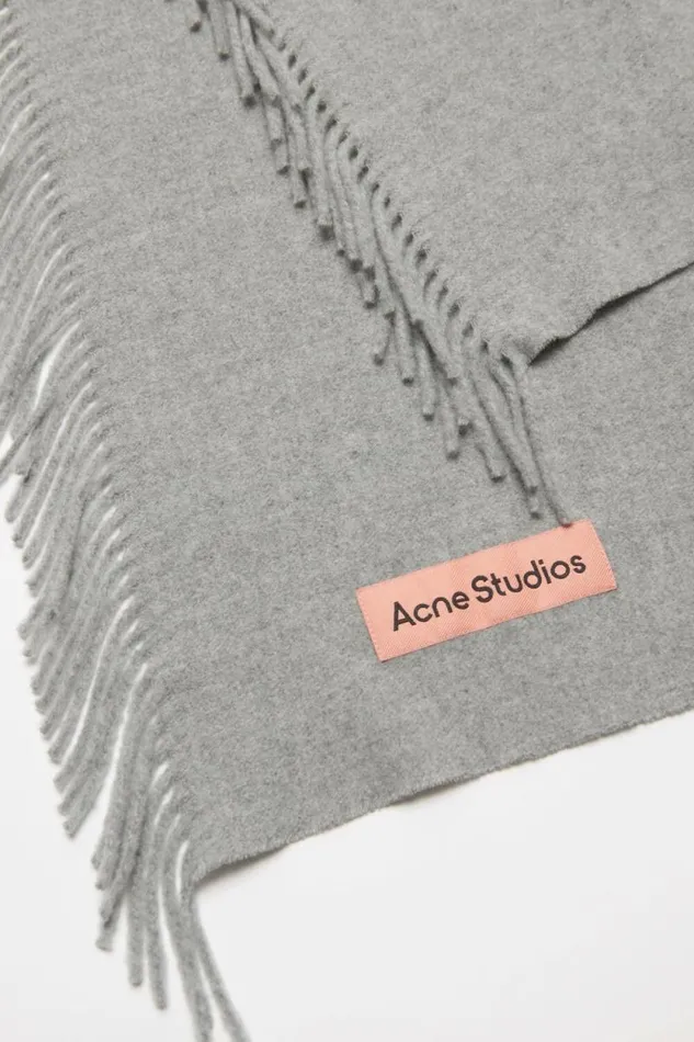 Acne Studios Fringe Wool Scarf Light Grey Melange Men Scarves