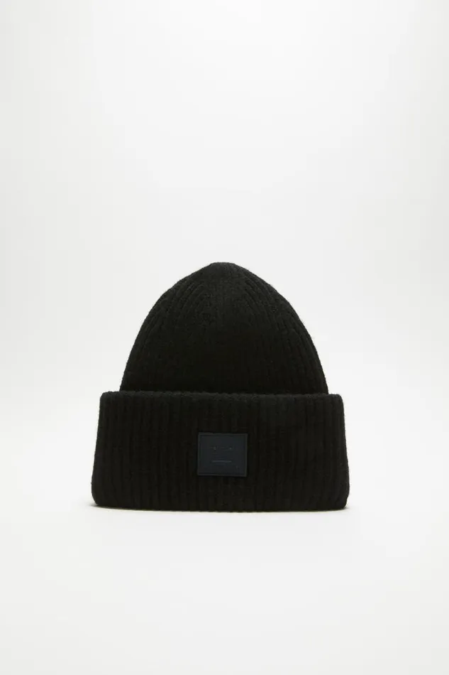 Acne Studios Large Face Logo Beanie Black Women Hats