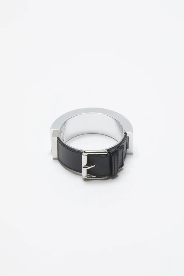Acne Studios Leather Cuff Bracelet Silverblack Women Jewellery