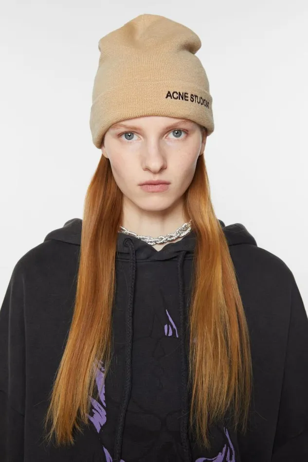 Acne Studios Logo Beanie Shell Beige Men Hats Acne Studios Logo Beanie Shell Beige Men Hats