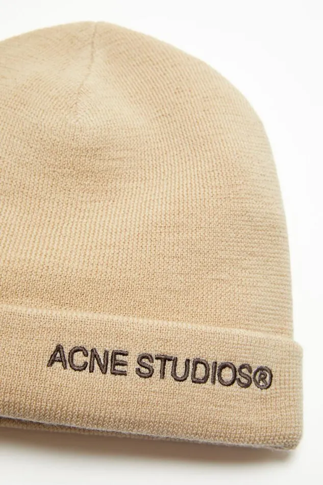 Acne Studios Logo Beanie Shell Beige Men Hats Acne Studios Logo Beanie Shell Beige Men Hats