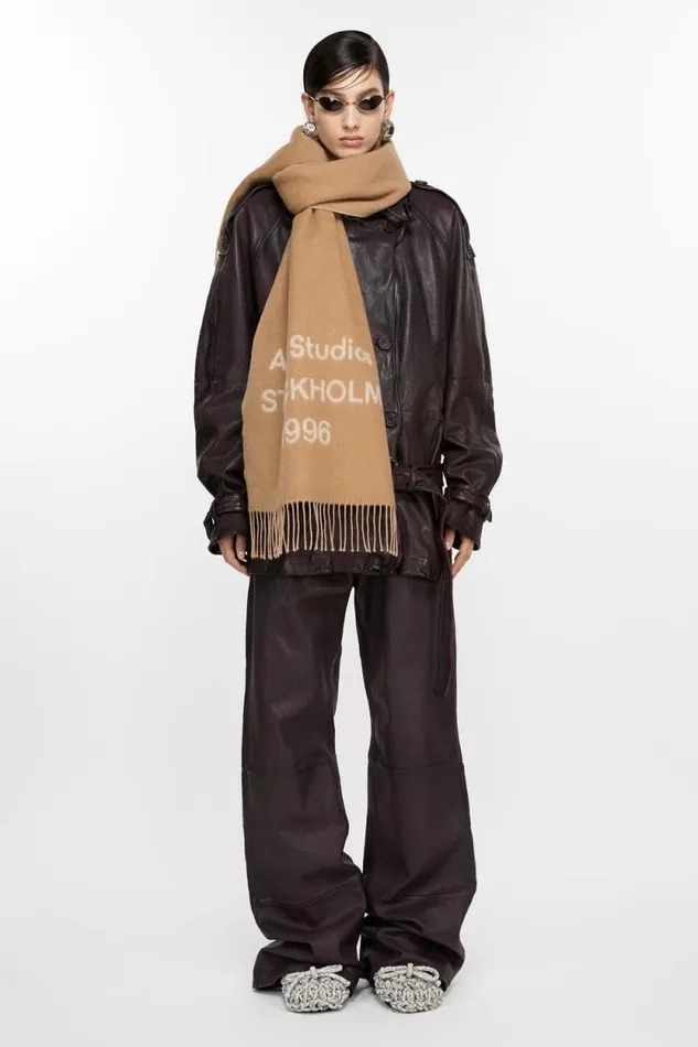 Acne Studios Logo Jacquard Scarf Camelecru Women Scarves