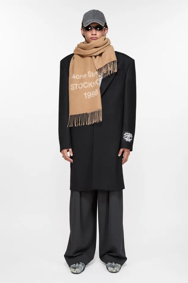 Acne Studios Logo Jacquard Scarf Camelecru Women Scarves