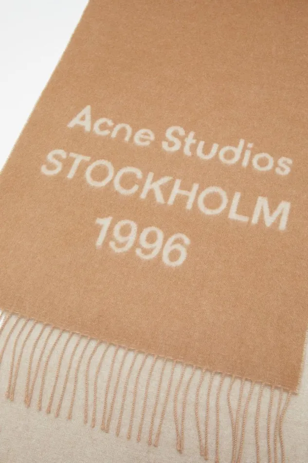 Acne Studios Logo Jacquard Scarf Camelecru Women Scarves