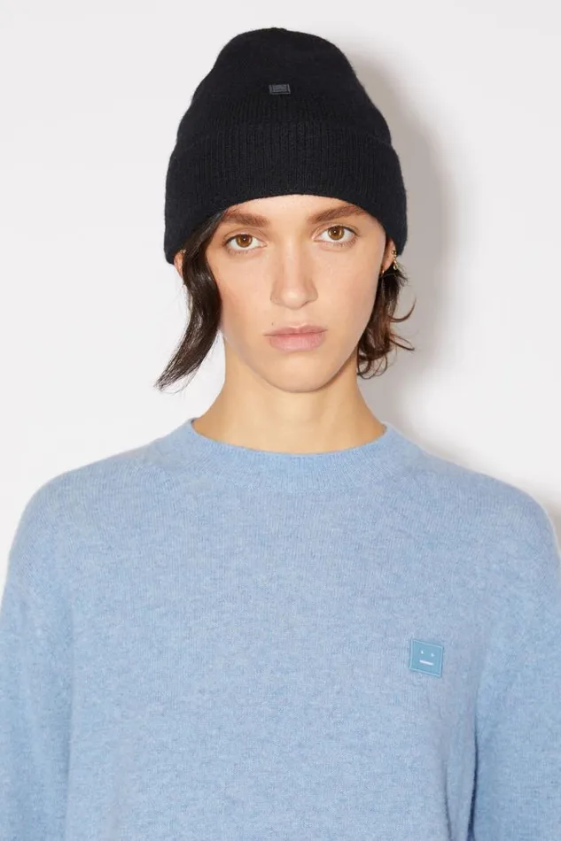 Acne Studios Micro Face Patch Beanie Black Men Hats