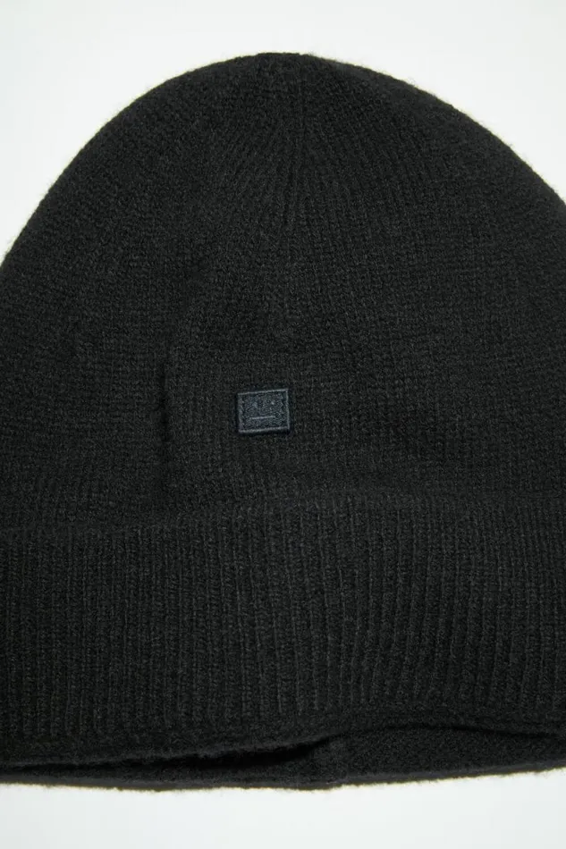 Acne Studios Micro Face Patch Beanie Black Men Hats