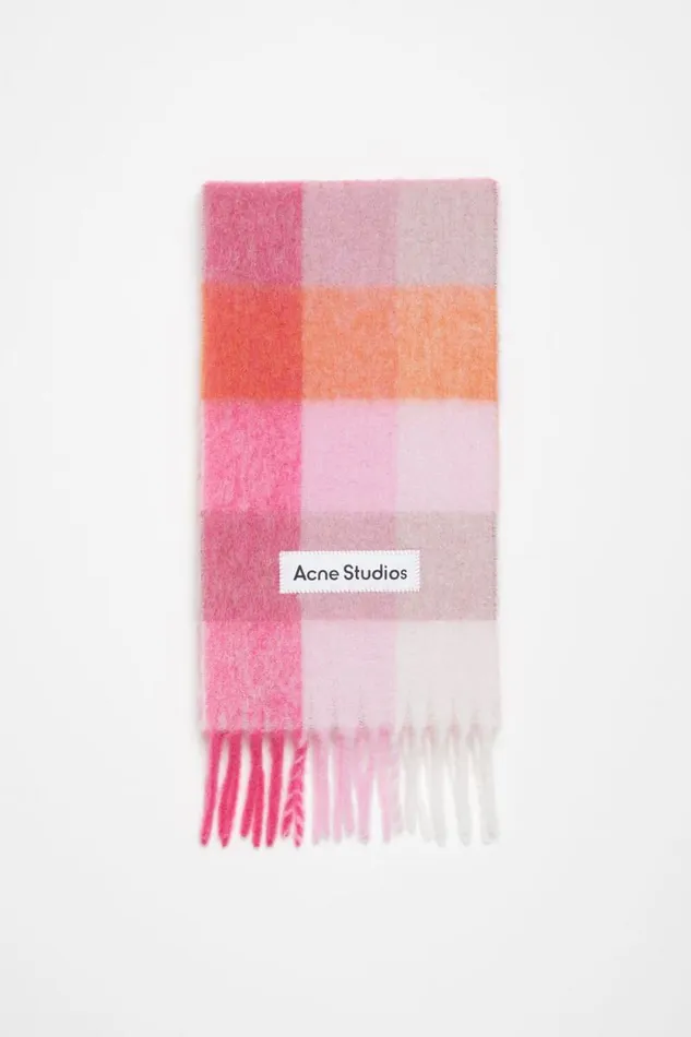 Acne Studios Mohair Checked Scarf Pinkfuchsiawhite Women Scarves
