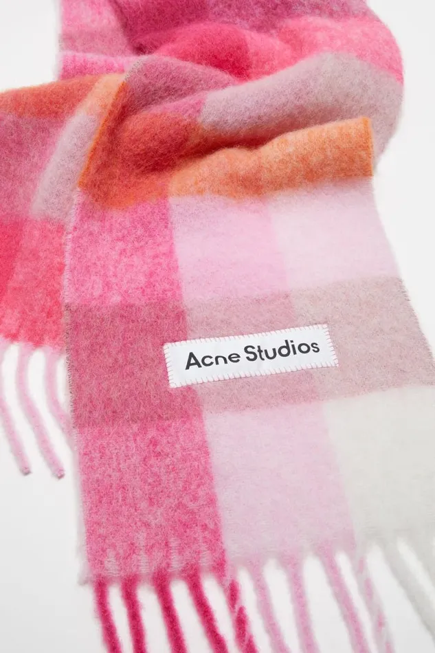 Acne Studios Mohair Checked Scarf Pinkfuchsiawhite Women Scarves Acne Studios Mohair Checked Scarf Pinkfuchsiawhite Women Scarves