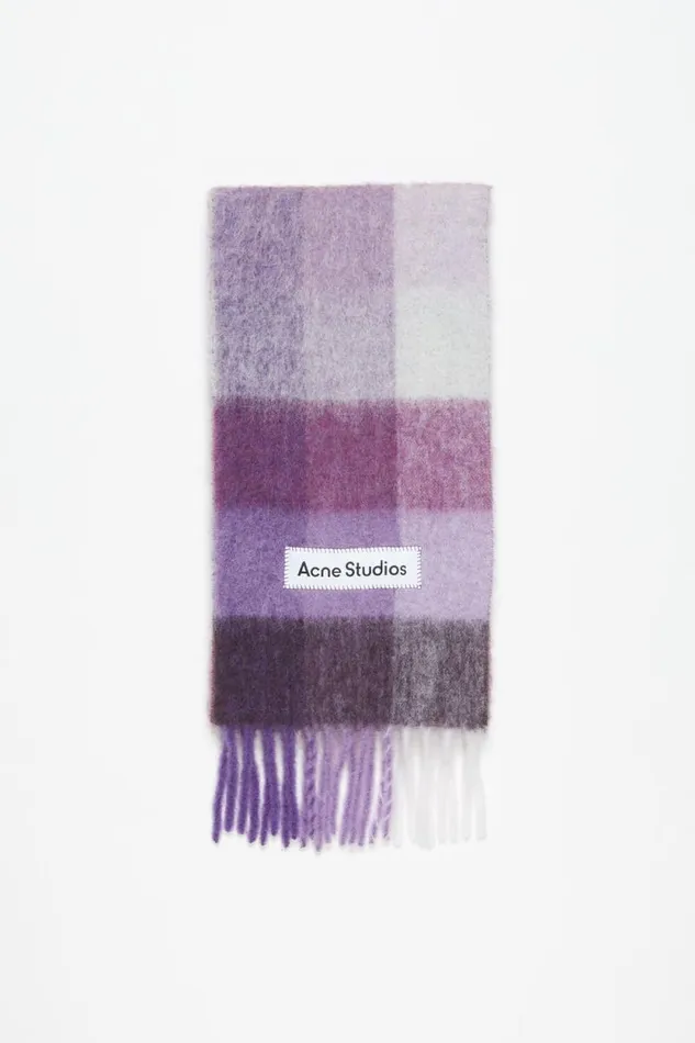 Acne Studios Mohair Checked Scarf Purplewhite Women Scarves