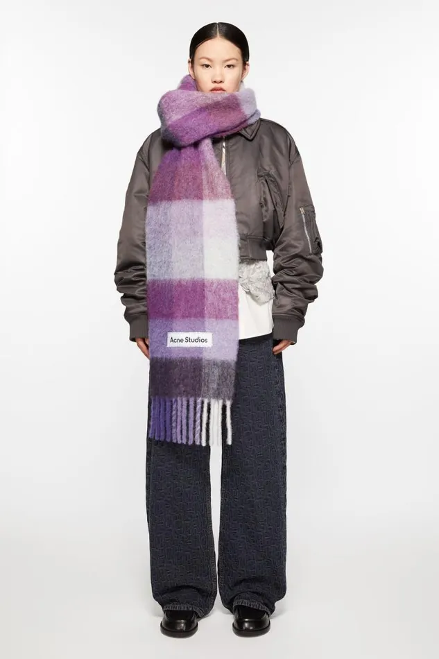 Acne Studios Mohair Checked Scarf Purplewhite Women Scarves Acne Studios Mohair Checked Scarf Purplewhite Women Scarves