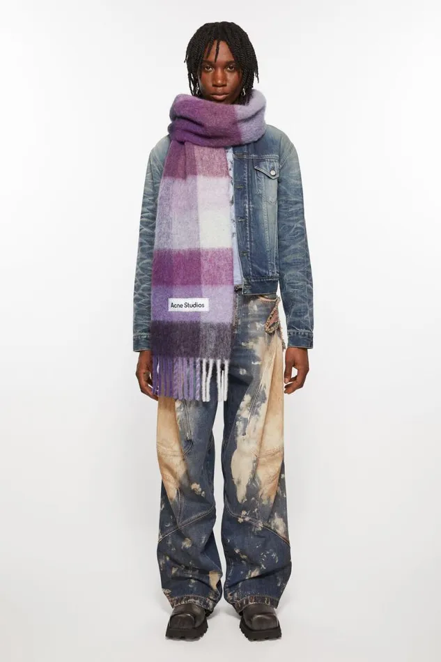 Acne Studios Mohair Checked Scarf Purplewhite Women Scarves Acne Studios Mohair Checked Scarf Purplewhite Women Scarves