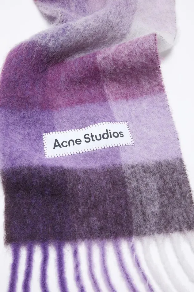 Acne Studios Mohair Checked Scarf Purplewhite Women Scarves Acne Studios Mohair Checked Scarf Purplewhite Women Scarves