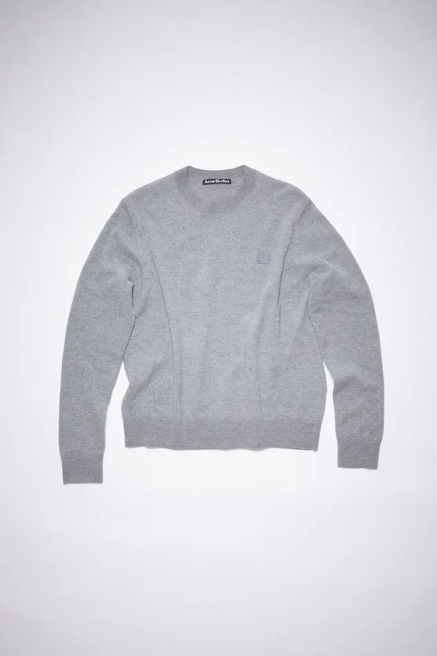 Acne Studios Wool Crew Neck Sweater Grey Melange Men Knitwear Acne Studios Wool Crew Neck Sweater Grey Melange Men Knitwear