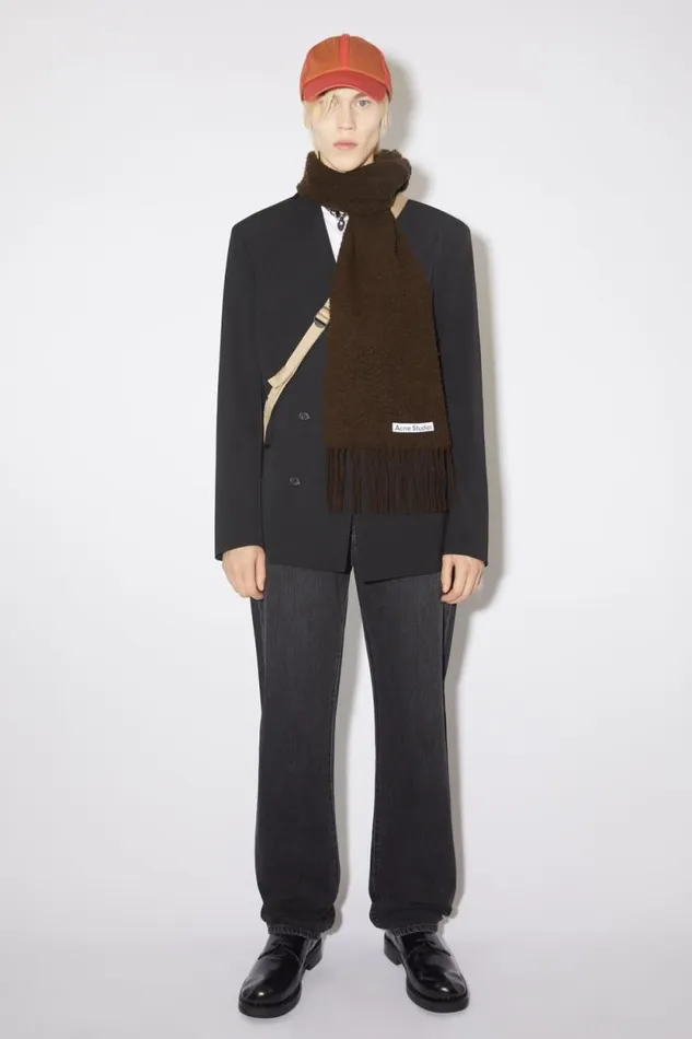 Acne Studios Wool Fringe Scarf Chocolate Brown Women Scarves Acne Studios Wool Fringe Scarf Chocolate Brown Women Scarves