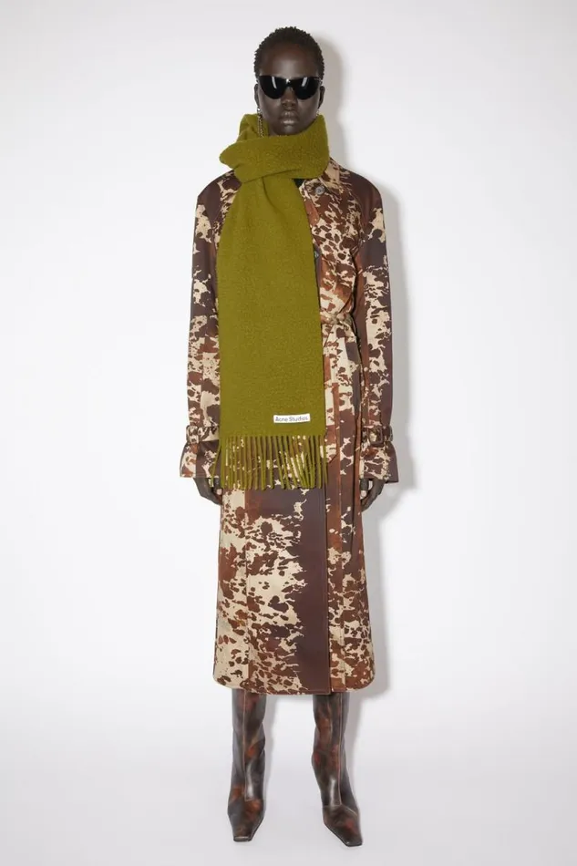 Acne Studios Wool Fringe Scarf Olive Green Women Scarves