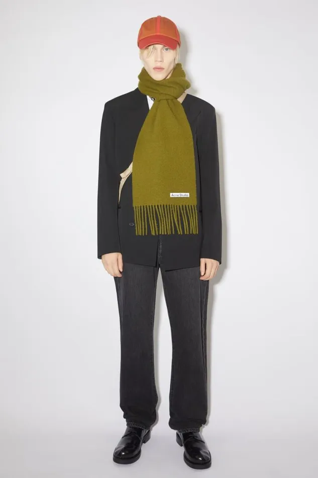 Acne Studios Wool Fringe Scarf Olive Green Women Scarves