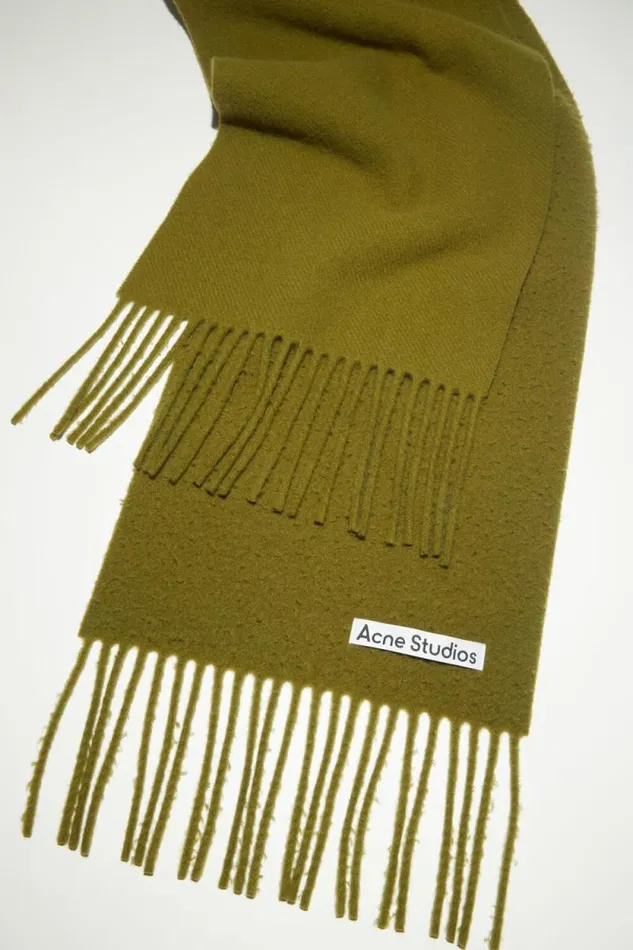 Acne Studios Wool Fringe Scarf Olive Green Women Scarves