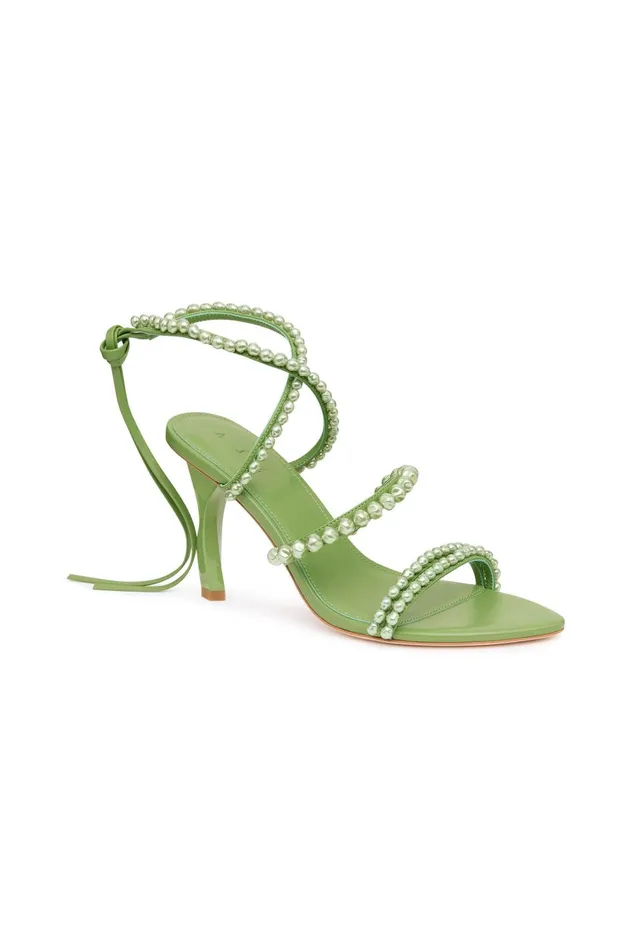 Alba Pearl Sculptural Heel Fern Green Women Aje Shoes