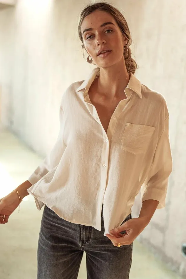 Alex Button Up In Cream 8211 FINAL SALE Cream Women Bohme Tops