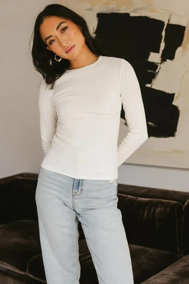 Alexa Long Sleeve Top In Ivory Ivory Women Bohme Tees and Tanks