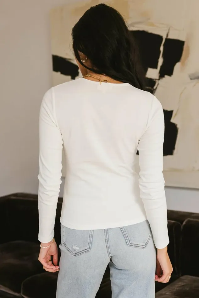 Alexa Long Sleeve Top In Ivory Ivory Women Bohme Tees and Tanks