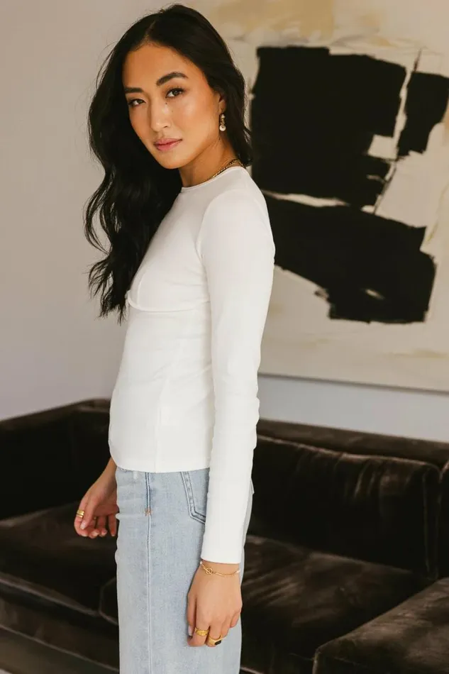 Alexa Long Sleeve Top In Ivory Ivory Women Bohme Tees and Tanks