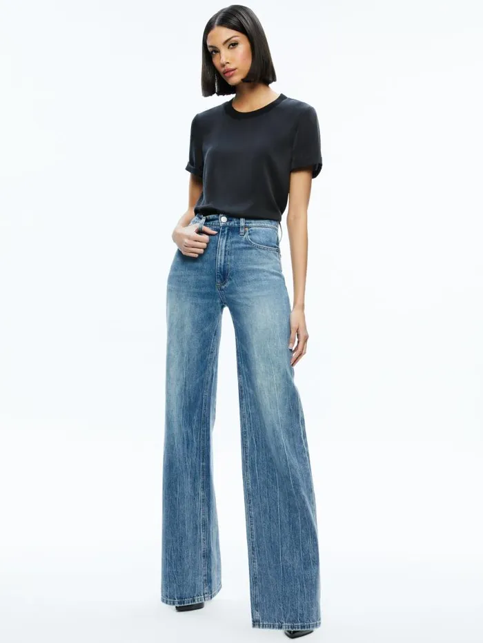 Alice Olivia BRADEN DROP SHOULDER TEE Black Women Tops