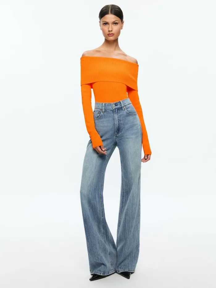 Alice Olivia DOLAN FOLDOVER LONG SLEEVE PULLOVER Bright Ruby Women Tops