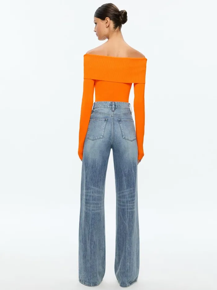 Alice Olivia DOLAN FOLDOVER LONG SLEEVE PULLOVER Bright Ruby Women Tops