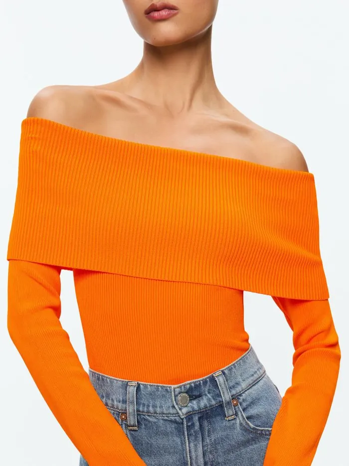 Alice Olivia DOLAN FOLDOVER LONG SLEEVE PULLOVER Bright Ruby Women Tops