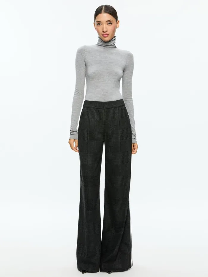 Alice Olivia ERIC MID RISE PANT WITH RACING STRIPE Charcoal Grey Melange Women Pants