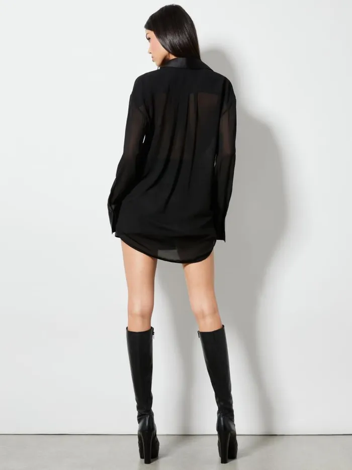 Alice Olivia FINELY SHEER OVERSIZED BUTTON DOWN Black Women Tops